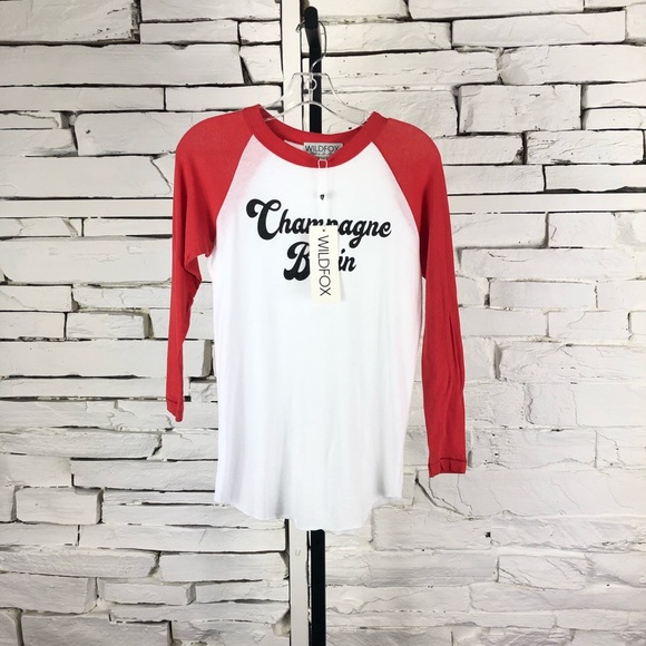 Wildfox Champagne Brain 3/4 Sleeve T-Shirt 360 - Picture 2 of 8